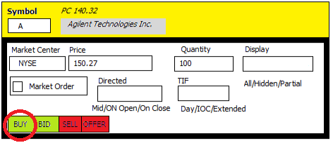 Order ticket with Buy button highlighted